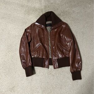 Brown Leather Bomber Jacket Like New
